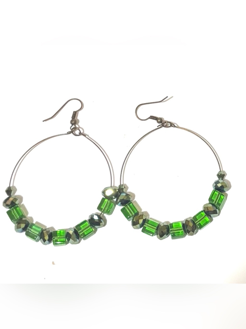 Bright Green Beaded Hoop Earrings for Women